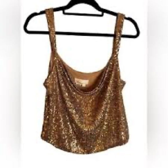 SOLD-Anthropologie Sequin Gold Party Crop Top XL - Picture 3 of 6